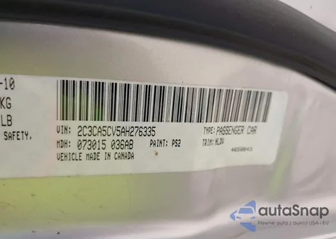 2010 Chrysler 300 Touring/Signature Series/Executive Series from USA, damaged, VIN 2C3CA5CV5AH276335